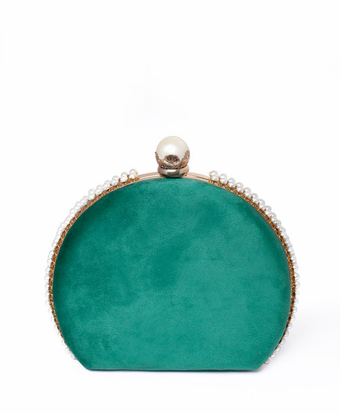 Red & Gold Embellished Half Moon Clutch