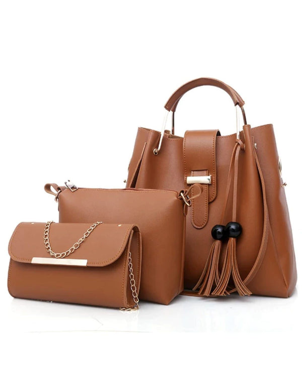 Brown 3 Pieces Handbag