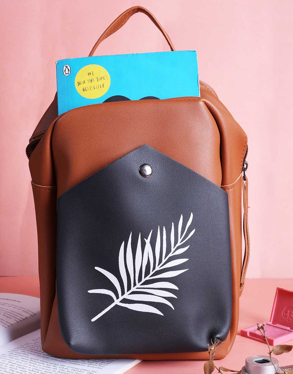 Brown-Black Leaf Mini Backpack