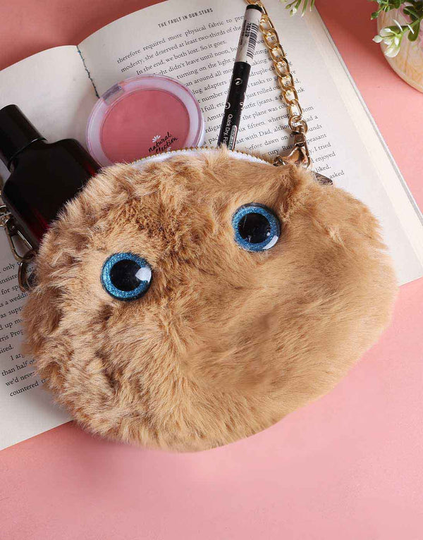 Brown Fluffy Pouch Bag