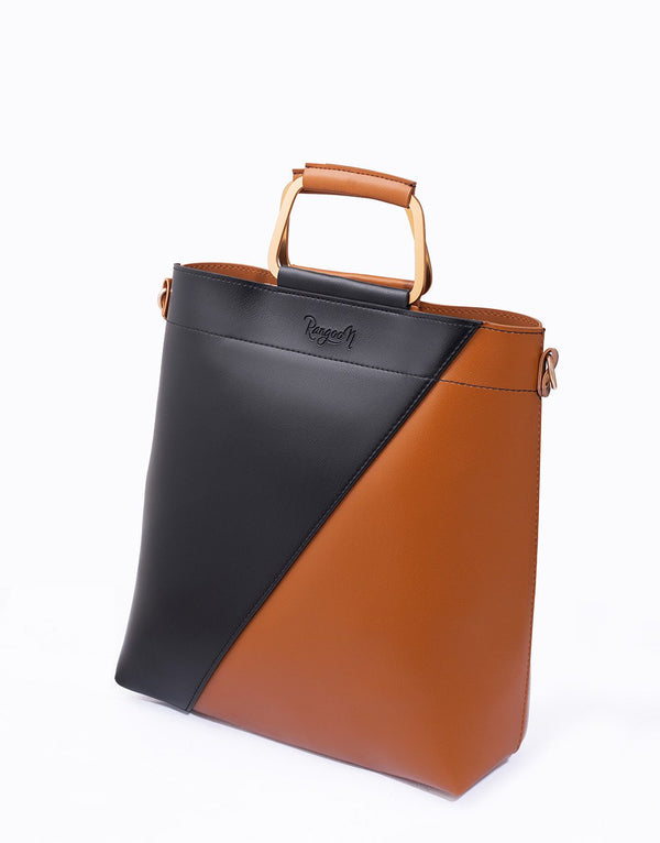 Classio - Black+Brown Double Handle Bag