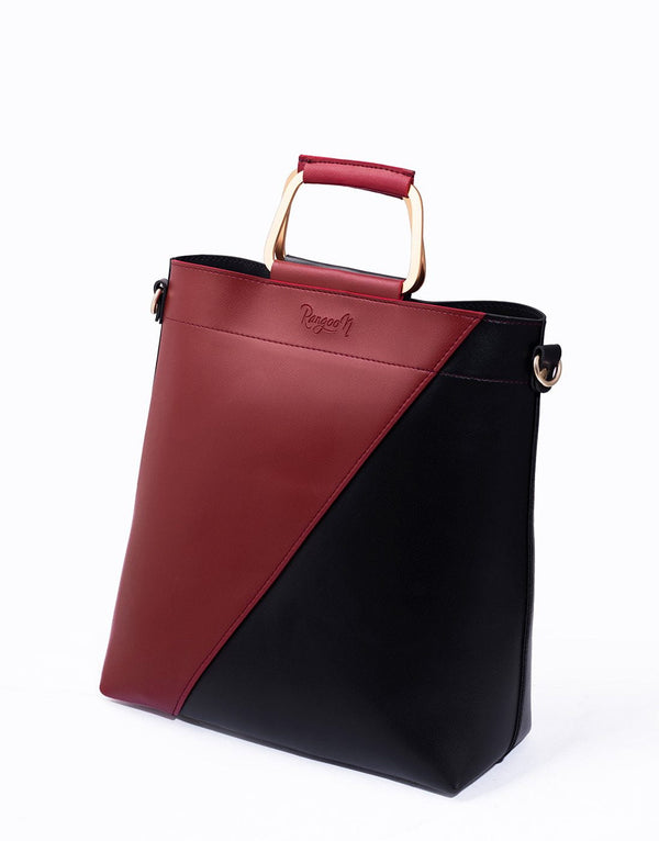 Classio - Maroon+Black Double Handle Bag