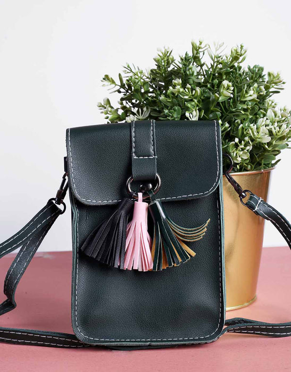 Green Tassels Mobile Bag