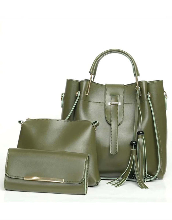 Green 3 Pieces Handbag