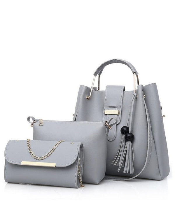 Grey 3 Pieces Handbag
