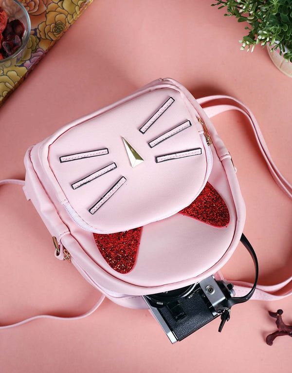 Light Pink Cat Face Mini Backpack