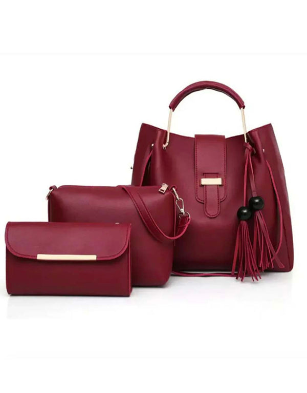 Maroon 3 Pieces Handbag