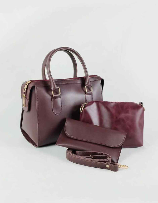 Opal - Maroon 3 Pieces Handbag 