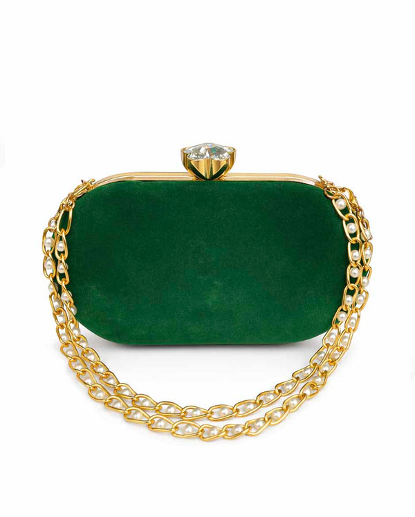 Oval - Green Velvet Clutch