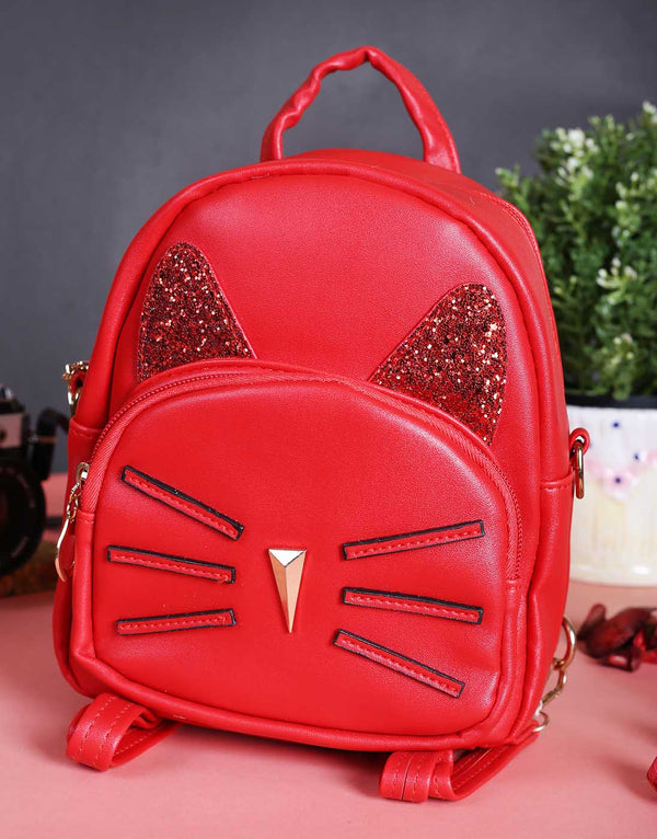Red Cat Face Mini Backpack