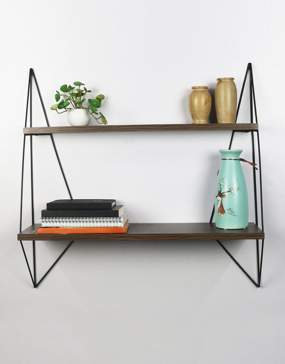 Brown Two-Tier Floating Wall Shelve