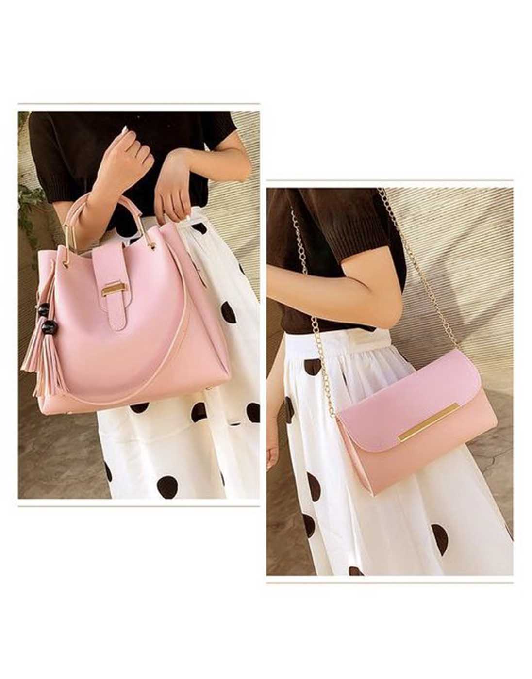 Pink 3 Pieces Handbag