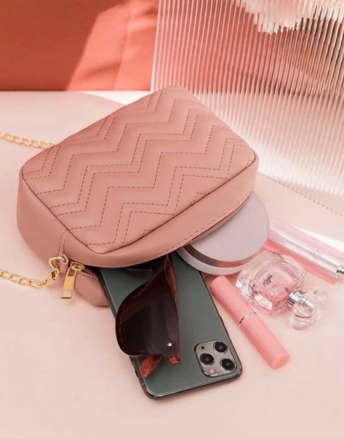 Pink Quilted Crossbody Bag
