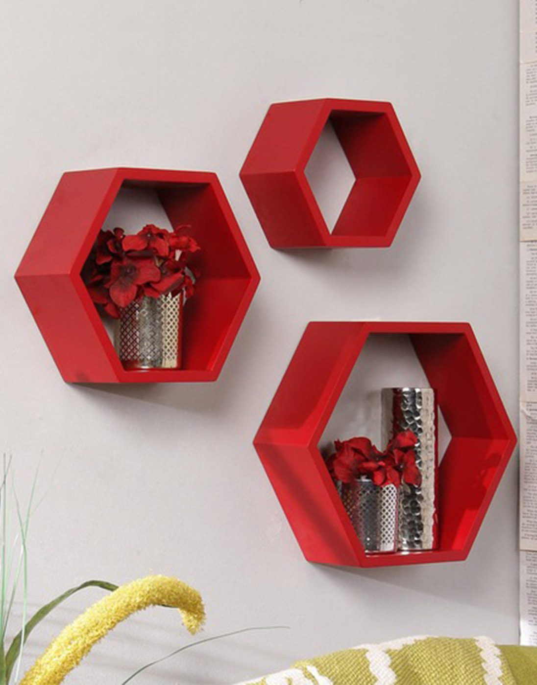 Red Hexagon Wall Shelve